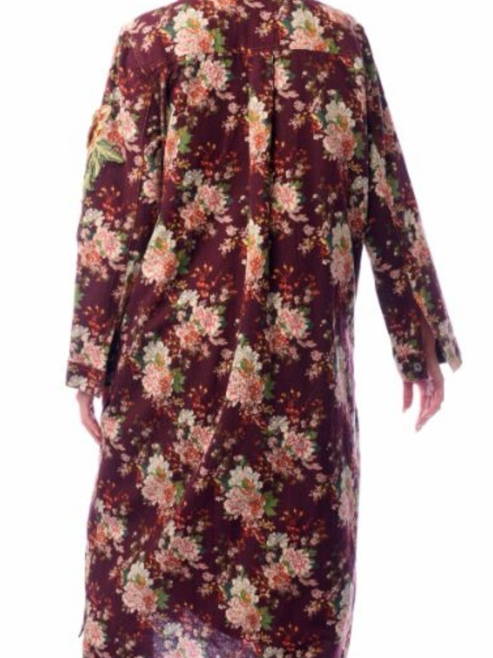 Aratta Silent Journey Floral Burgundy Long Trench Coat - Picture 5 of 13